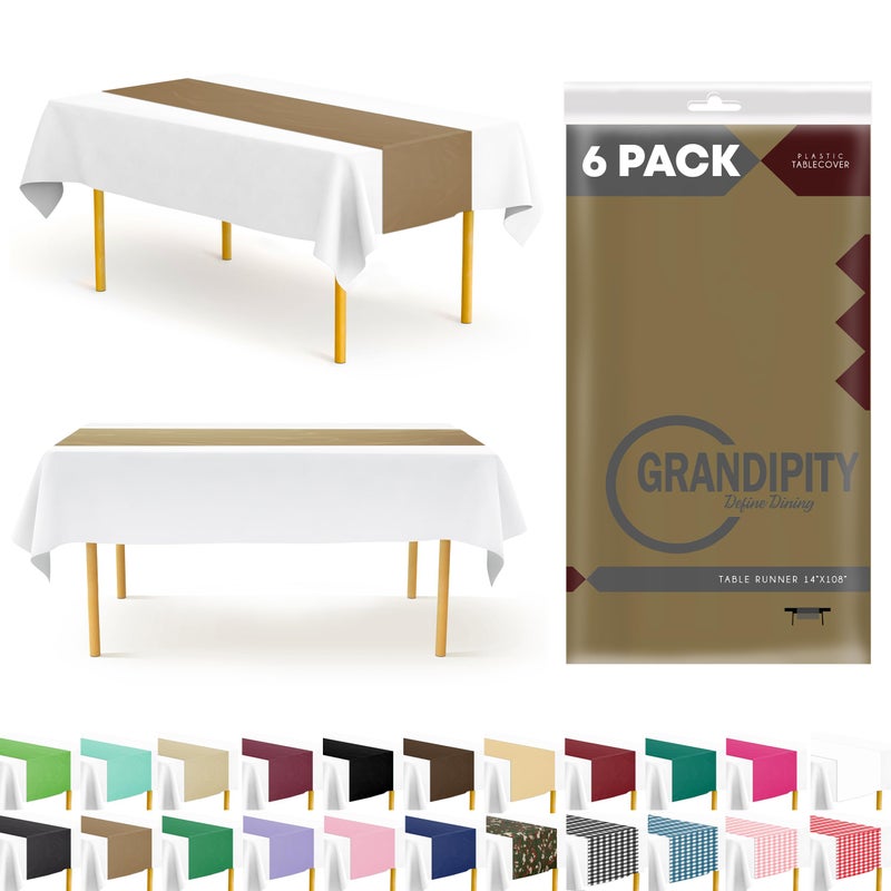 Grandipity Gold 6 Pack Premium Disposable Plastic Table Runner 14 x 108 Inch. Table Runner for Dinner Parties & Events by Grandipity - Image 1